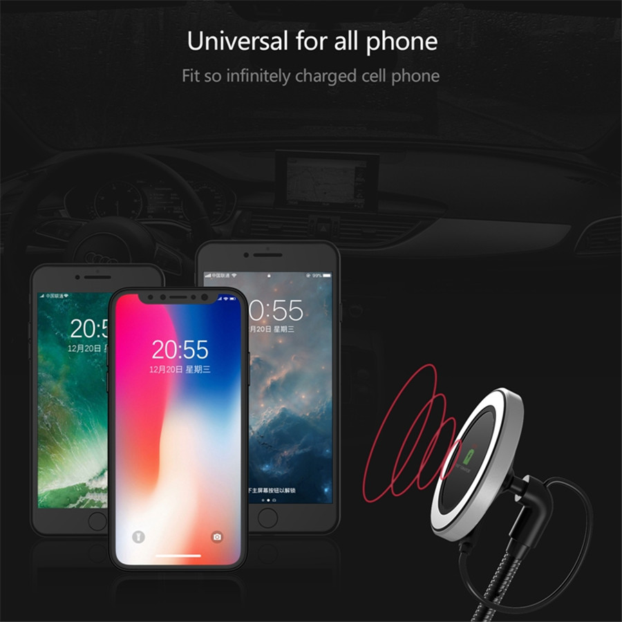 360°Rotation Embedded Magnetic Ring Car Qi Wireless Charger Holder With USB Port