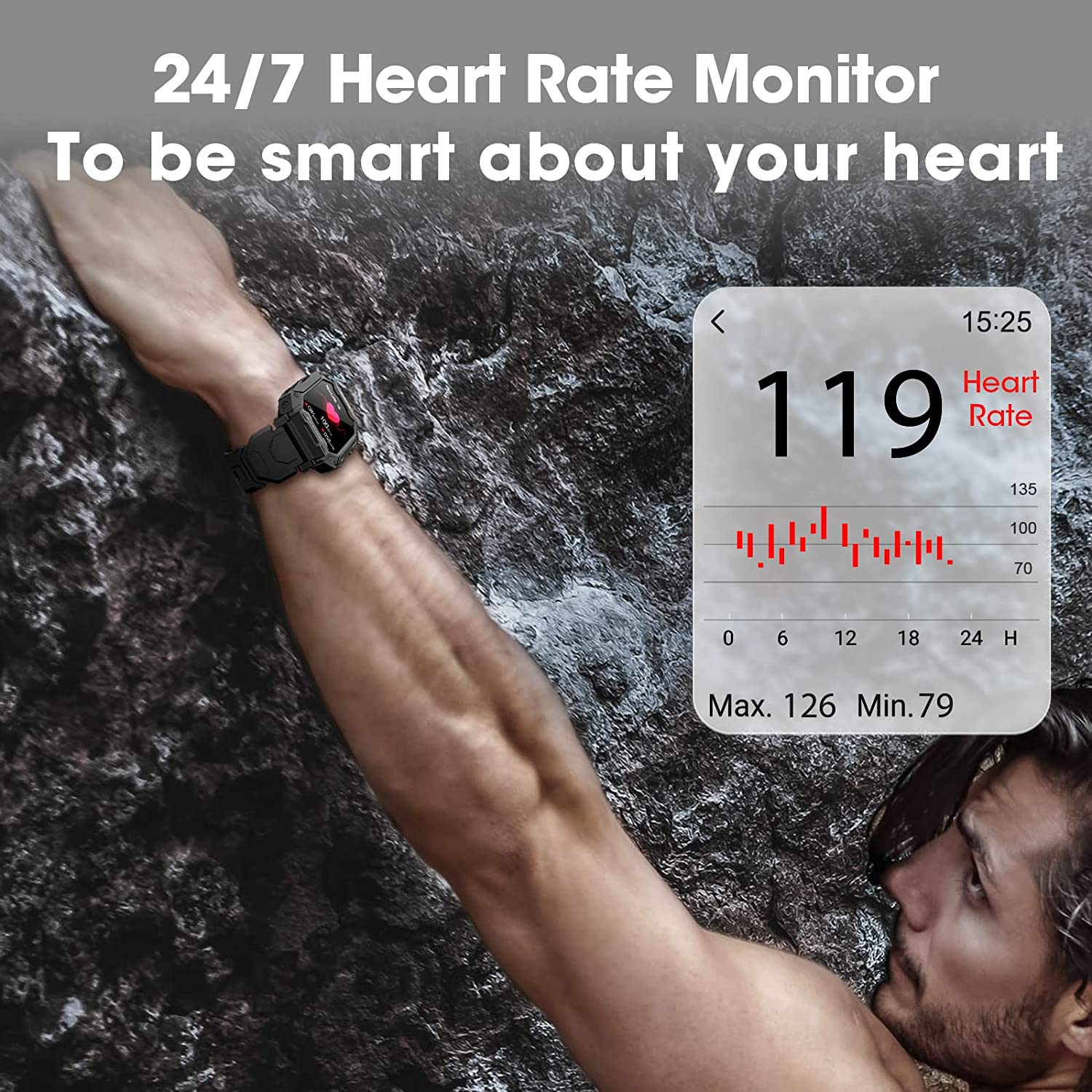 5ATM Men Tactical Military Smart Watch Heart Rate Fitness Wristwatch For  Android