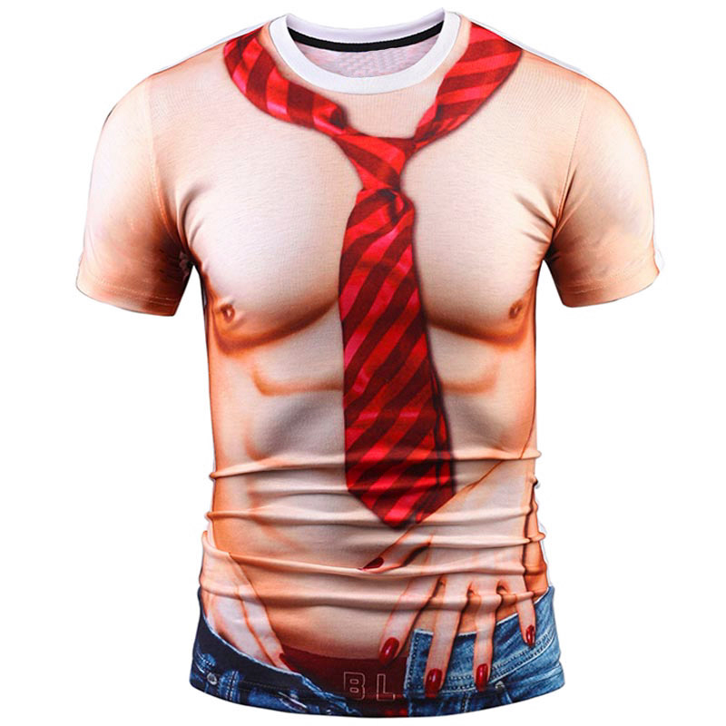 3D realistic chest muscles Printed T-Shirts Men Casual Fitness Short Sleeve  Cotton Breathable Tops Loose