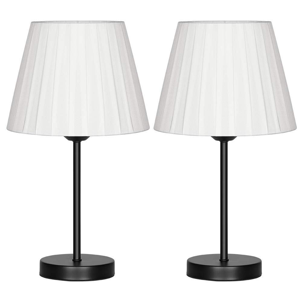 Set Of 2 Small Nightstand Lamps With White Fabric Shade Bedside Desk Lamp Gifts