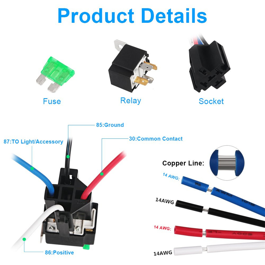 6pcs Car Relay Switch Harness Set 12v 4pin Spst 30amp Fuse