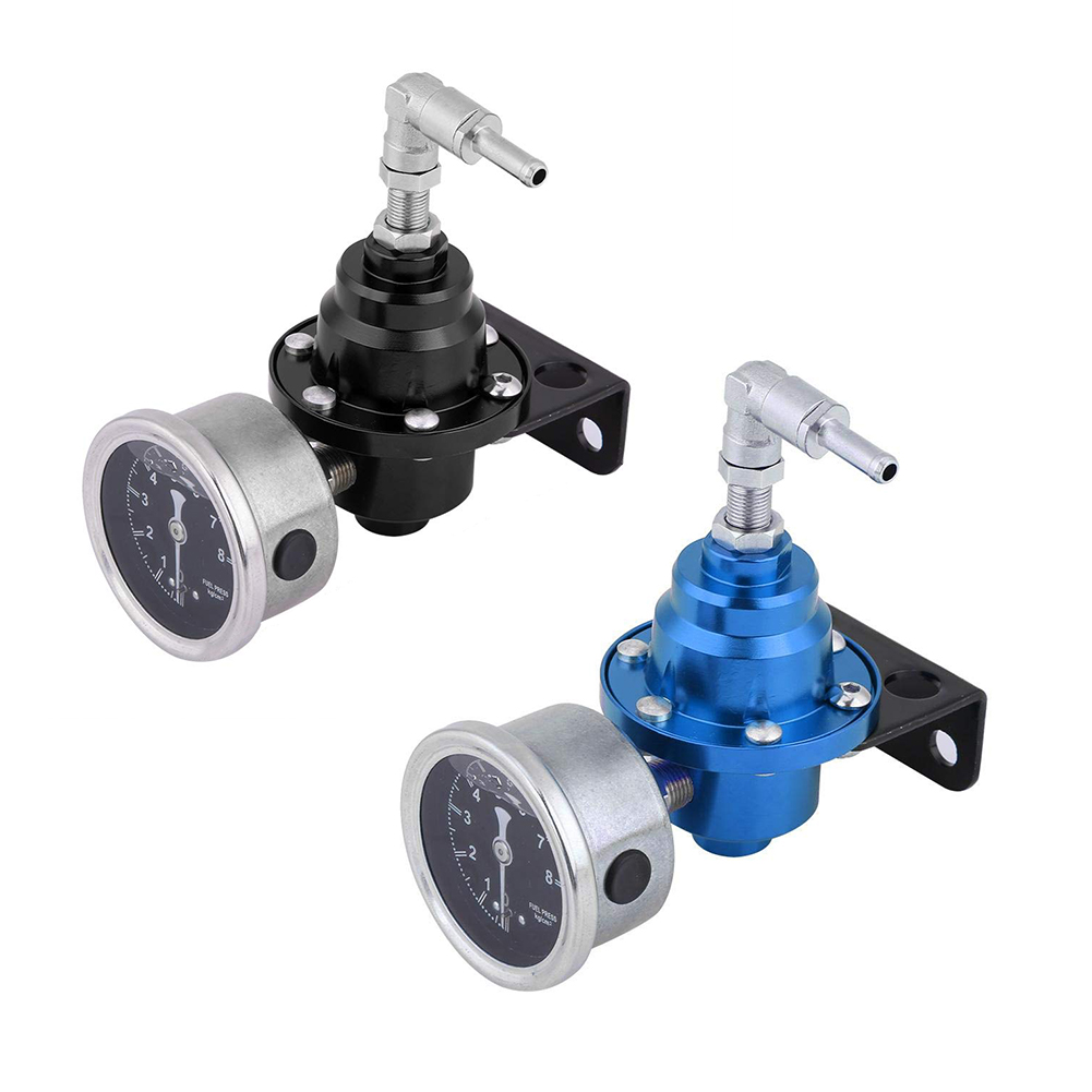 Black Universal Adjustable Aluminum Fuel Pressure Regulator W/Gauge Kit