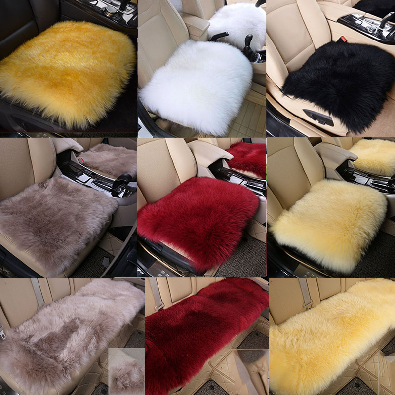 2pcs Sheepskin Long Wool Car Seat Pads Breathable Warm Soft Cover Chair Cushions