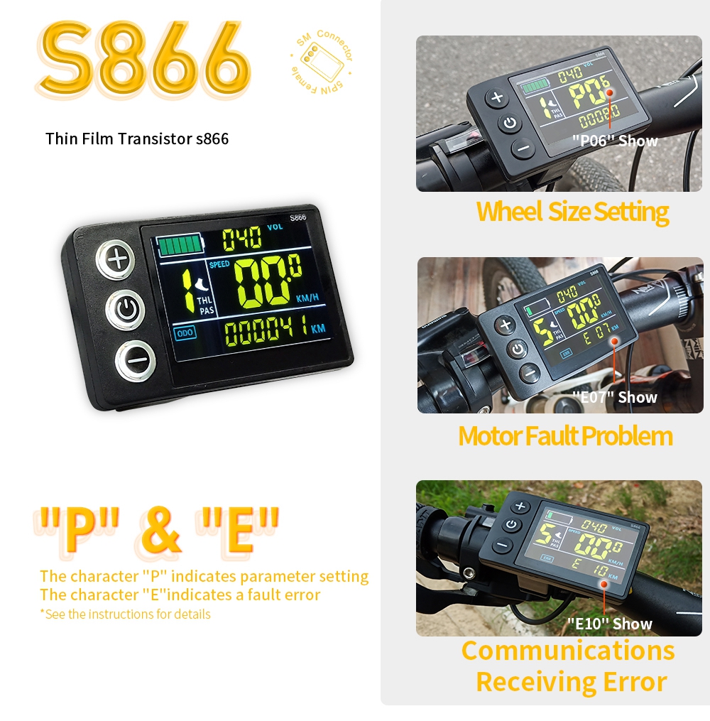 S866 Elektrische Fiets, LCD Meter 24V 36V 48V Display Fietscomputers Scooter Bedieningspaneel met SM Plug S866 Elektrische Fiets, LCD Meter 24V 36V 48V Display Fietscomputers Scooter Bedieningspaneel met SM Plug