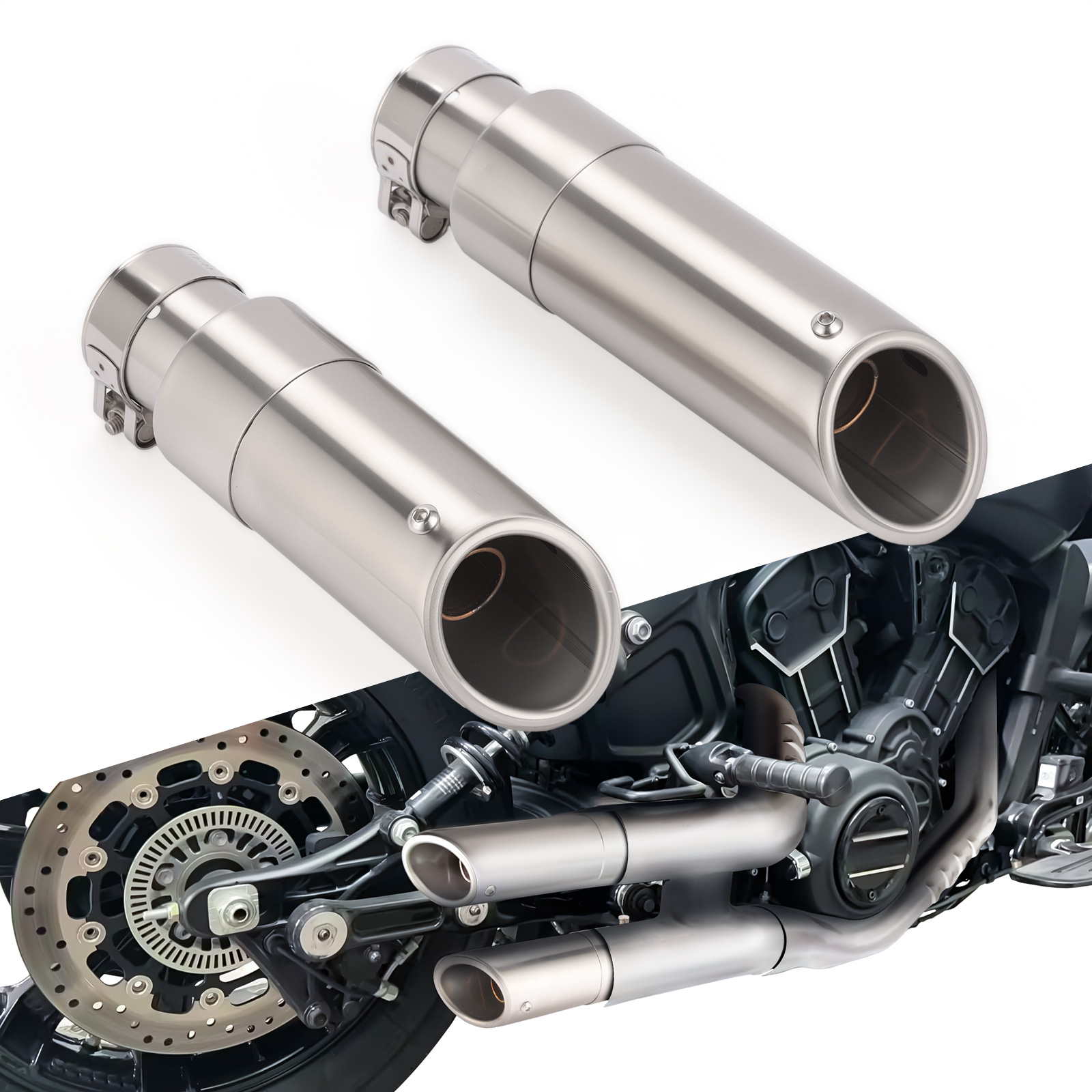 Pair Shorty GP Exhaust Slip on pipe Silver For Indian Scout Sixty