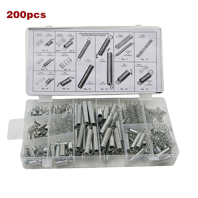 EXTENDED COMPRESSION EXPANSION TENSION SPRINGS ZINC IN TRAY 200 x SPRING SET
