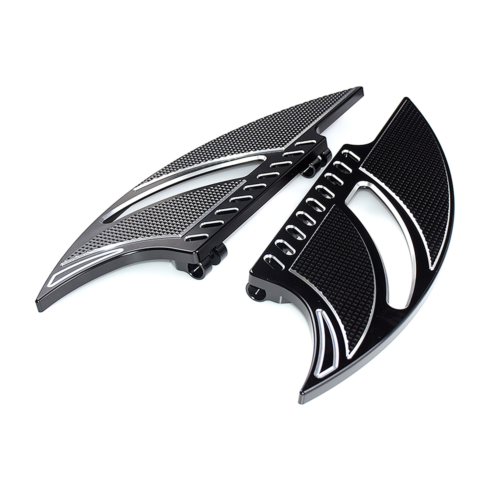 Black Aluminum Driver Floorboards – Fit Harley Touring Softail Dyna, Foldable Pair
