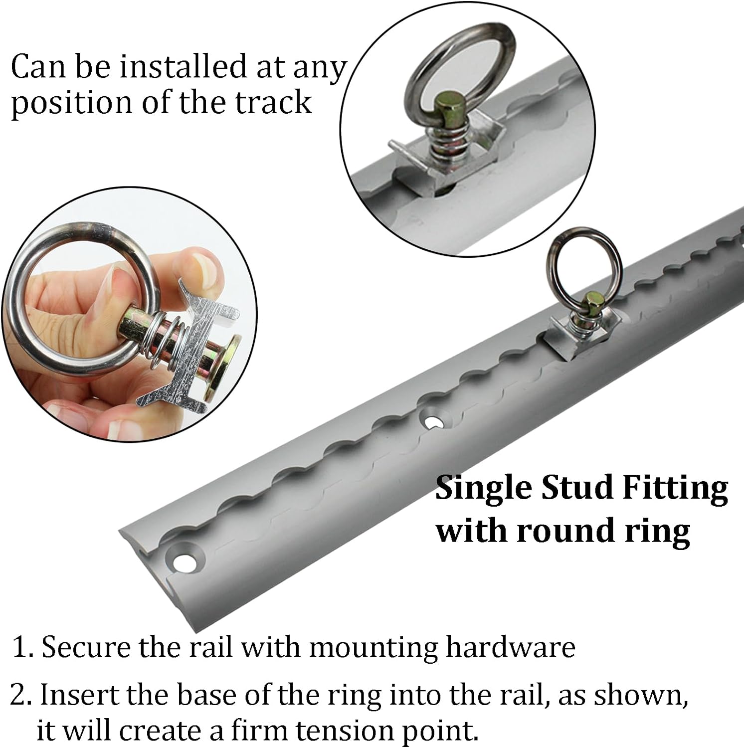 L-Track Double Stud Tie Down Fitting With O Ring | Used With L Track Rail For Truck Bed,Trailer Cargo Control,Pickup,RV,ATV,Bearing 5000 LBS Heavy
