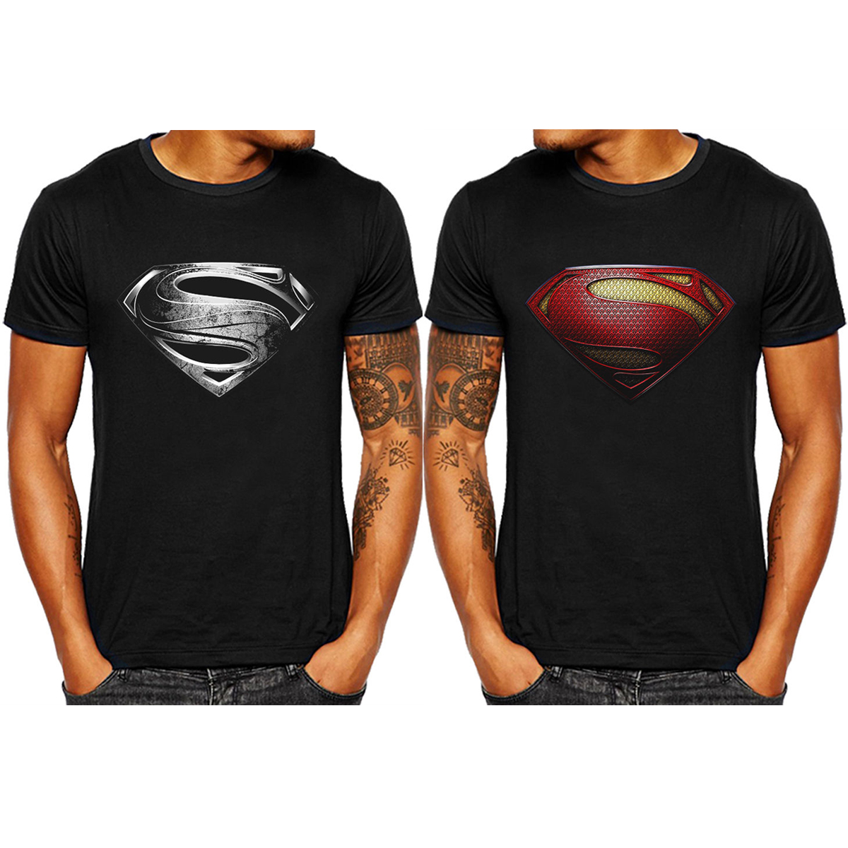 Superman Men T-Shirt Superhero Marvel Short Sleeve Sport Cycling Jersey Tee Tops