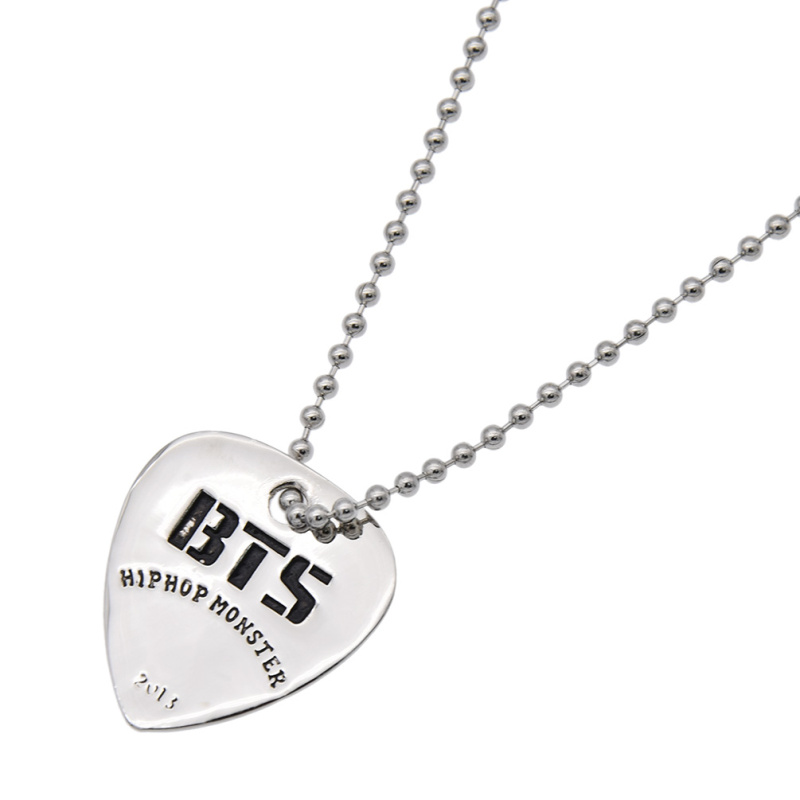 Silver Metal Fashion Kpop BTS Bangtan Guitar Pick Pendant Necklace ...