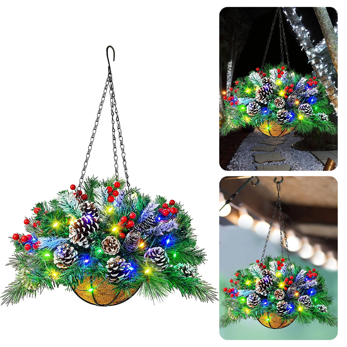 Artificial Christmas hanging basket product view