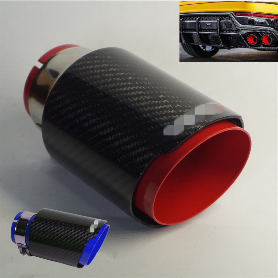 Car Exhaust Tip Muffler Pipe Red Steel Black Carbon Fiber 2.5" Inlet