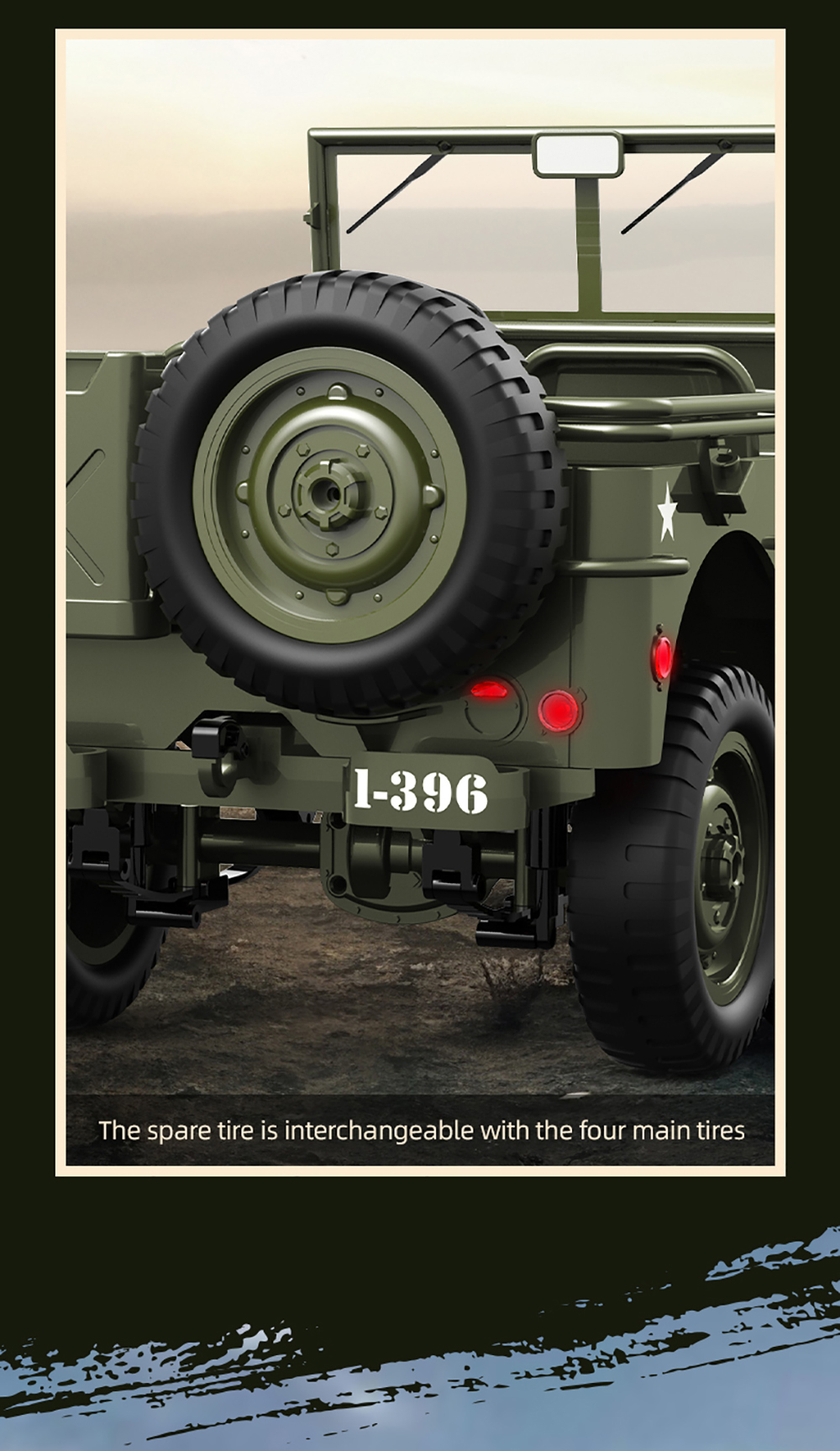 JJRC C8815 RC 2.4G 4WD Truck Winch Canvas Soldier Remote Military