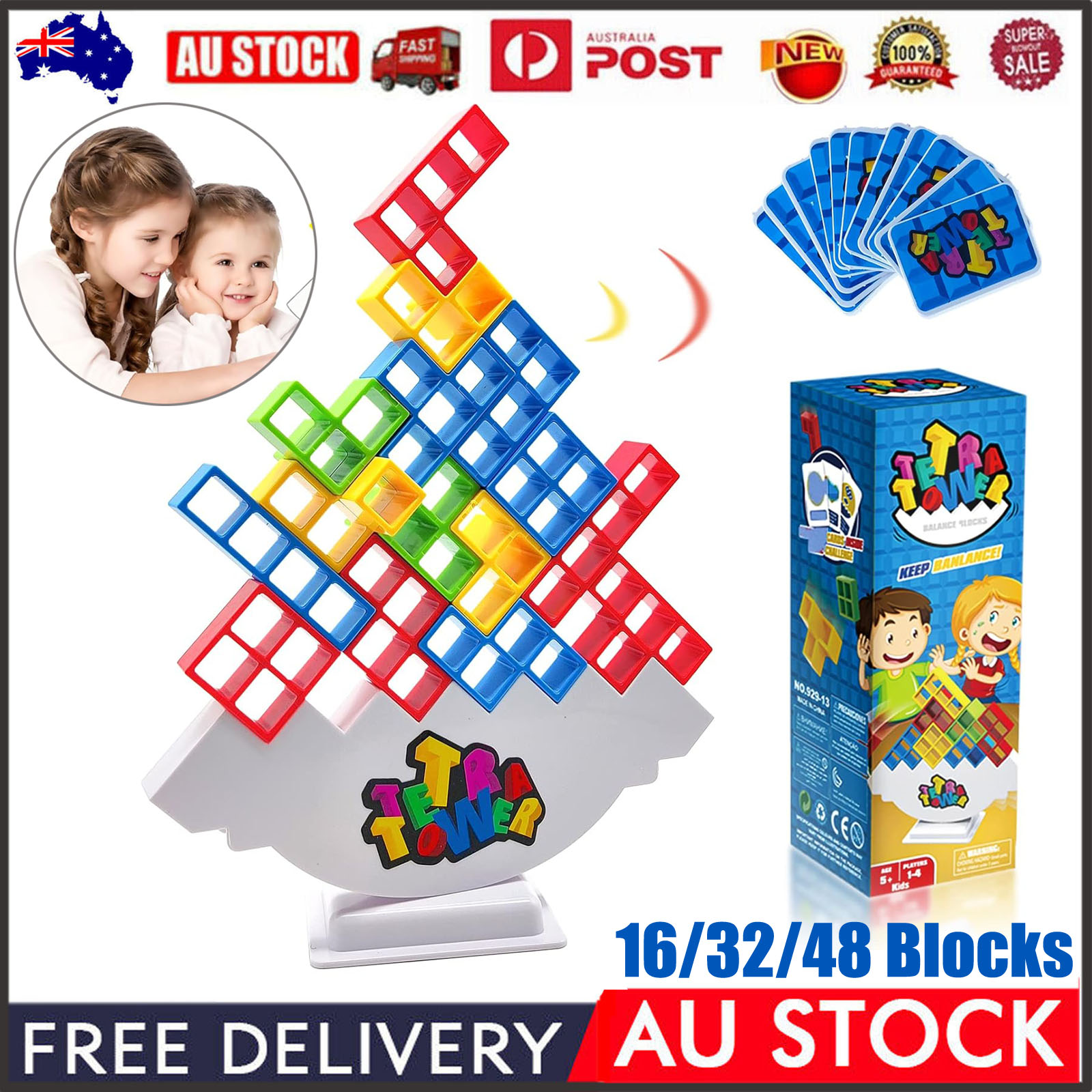 Jouet D'équilibre Tetra Tower - 64 Blocs + 22 Cartes - Jeu Montessori Pour Enfants 3 Ans Et Plus