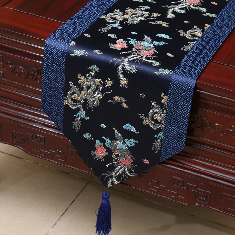 Table runner brown Satin Drachen Phönix Tischläufer Damast Tischband Tischdeko
