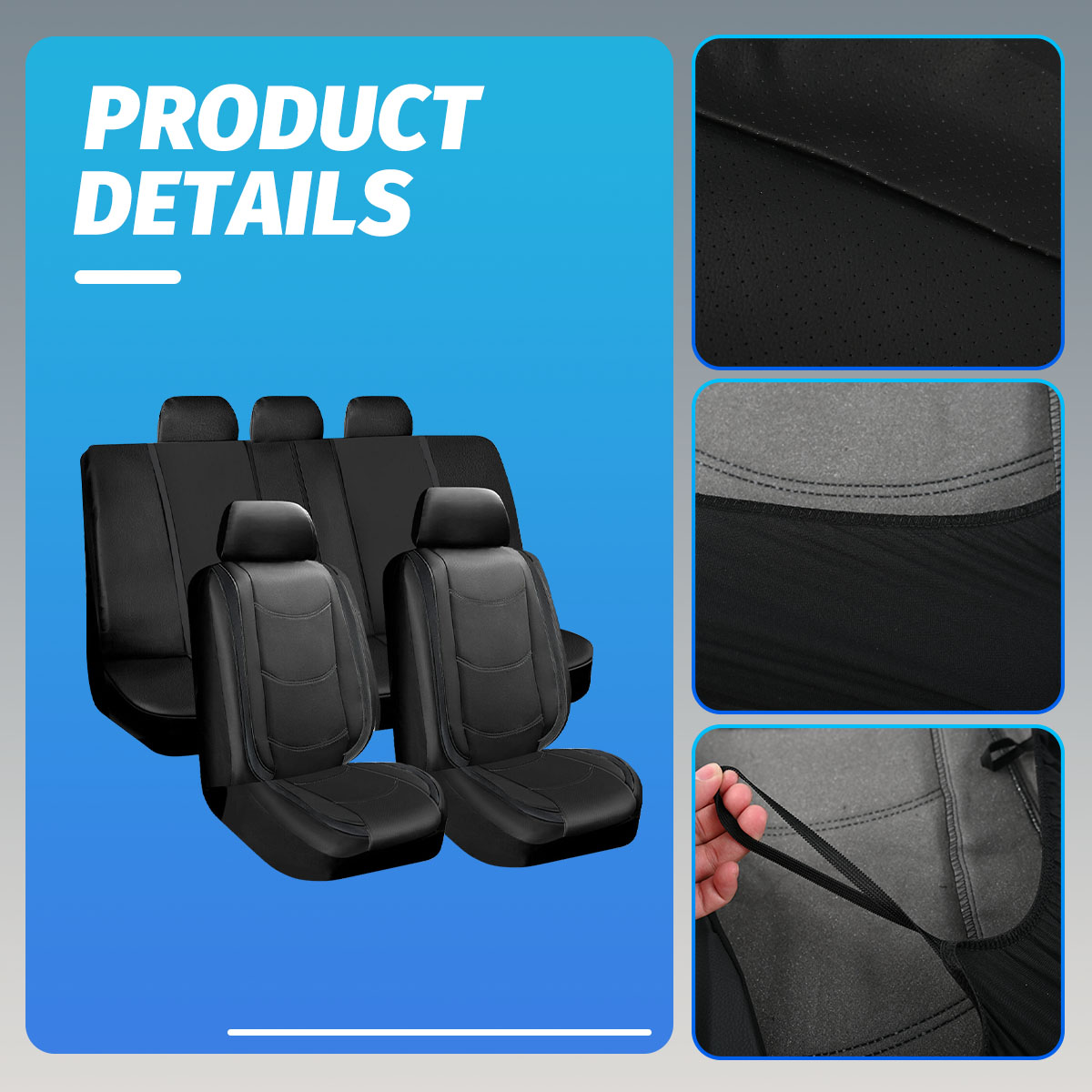 PU Leather 5 Seat Covers Full Set Front & Rear Cushion For