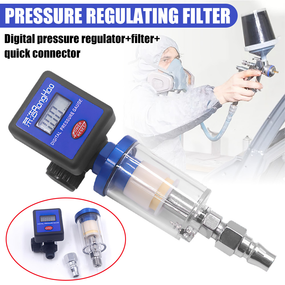 GEARZAAR Digital Paint Spray Gun Air Pressure Regulator With Water Trap Filter – G1/4 Thread