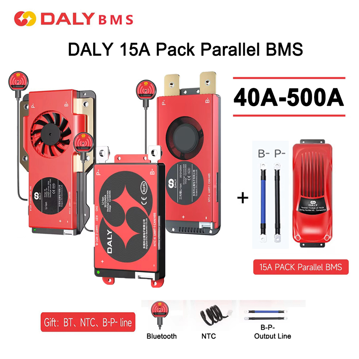 Daly BMS 15A Parallel 4S 8S 12S 16S 12V 24V 48V 40-500A for Li-ion