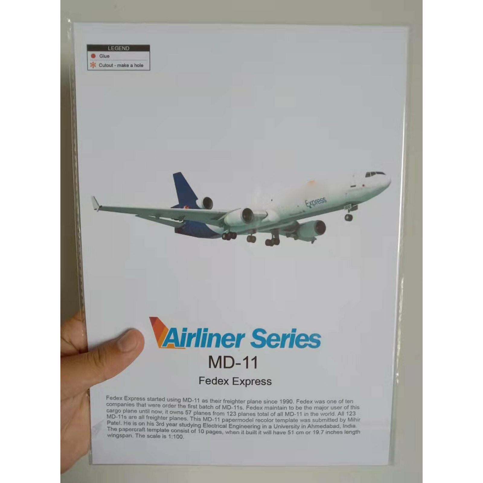 1:100 Scale Fedex MD-11 Air Plane Model 3D Paper Unassembled Kit