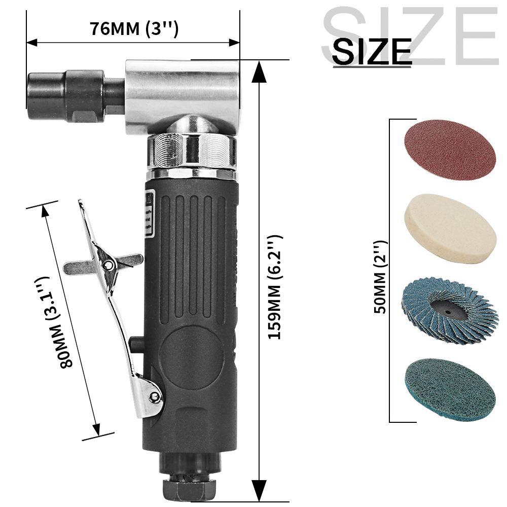 90 Degree Micro Air Die Grinder 1/4'' Mini Pneumatic Grinding Machine with  2inch Grinding Discs Polishing Tools Engraving Kits