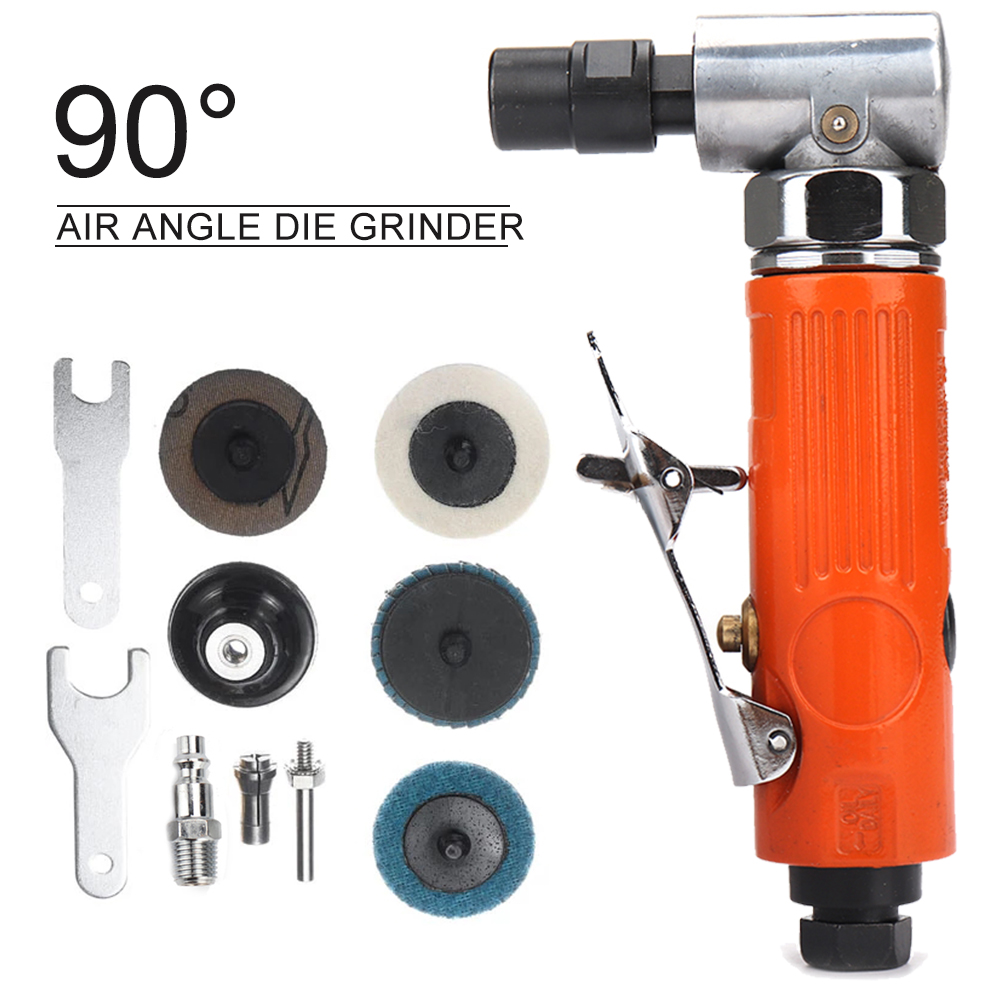Air Angle Die Grinder Tool Kit 1/4 inch Pneumatic Right Angle Die Grinder  90 Degree Mini Air Die Grinder with Sanding Discs Tool