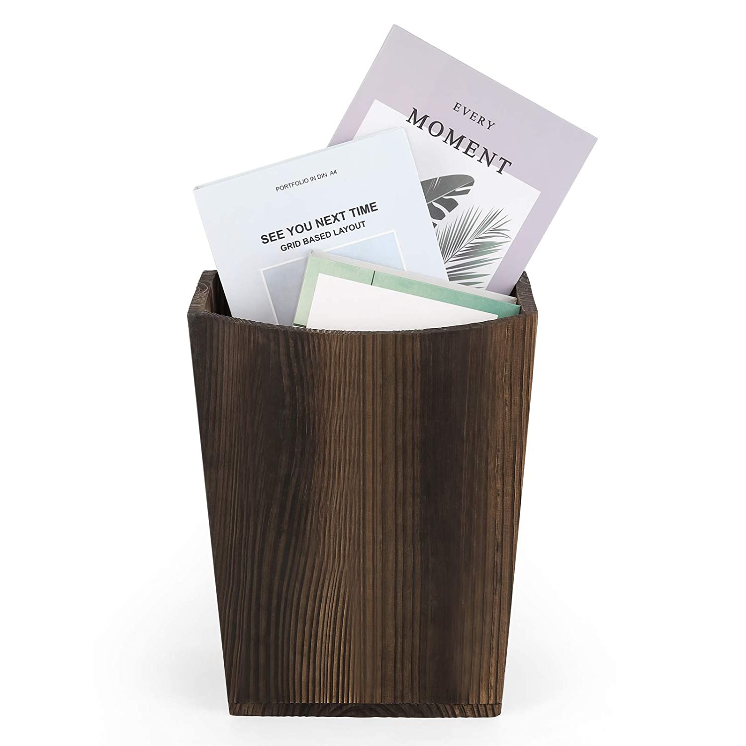 Wood Trash Can Rustic Farmhouse Wastebasket Bin Bathroom Office Living