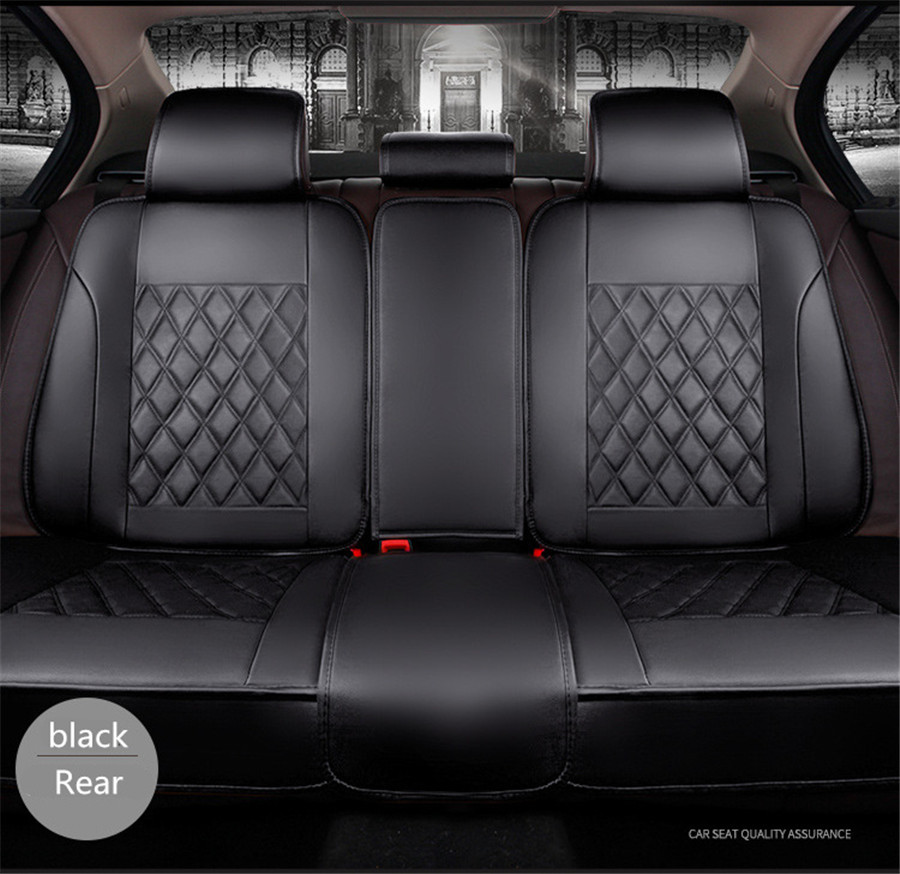 DEF Black Pu Leather Premium Car Seat Back Storage Bag Rear Seat Protection Pad and Cup Holder Bracket Universal Seat Cover