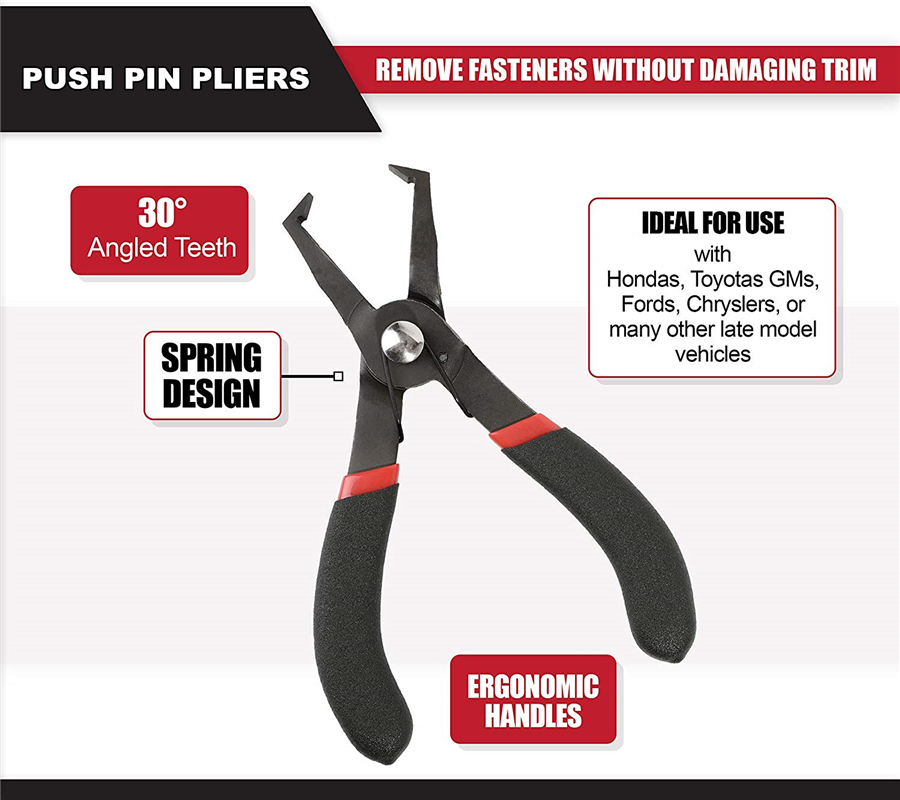 Autos Black Steel 30° Push Retainer Pin Plier Remove Center Pin