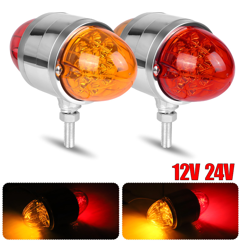 2X LED Dual Face Amber/Red Side Marker Lights For Semi Trucks, 12V-24V Round Fender Turn Signal Lights, 38 LED, Universal Fit, 30,000 Hour Life