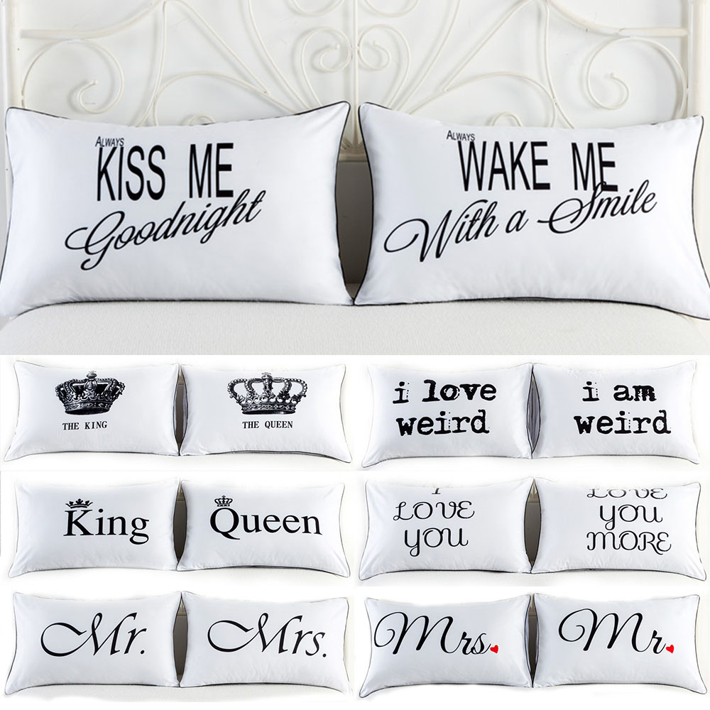 Details About Lovers Couple Pillowcase His And Hers Pillow Cover Wedding Bedding King Queen