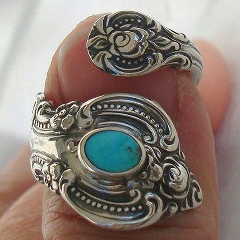 Native American Indian Jewelry Silver Turquoise Open Ring