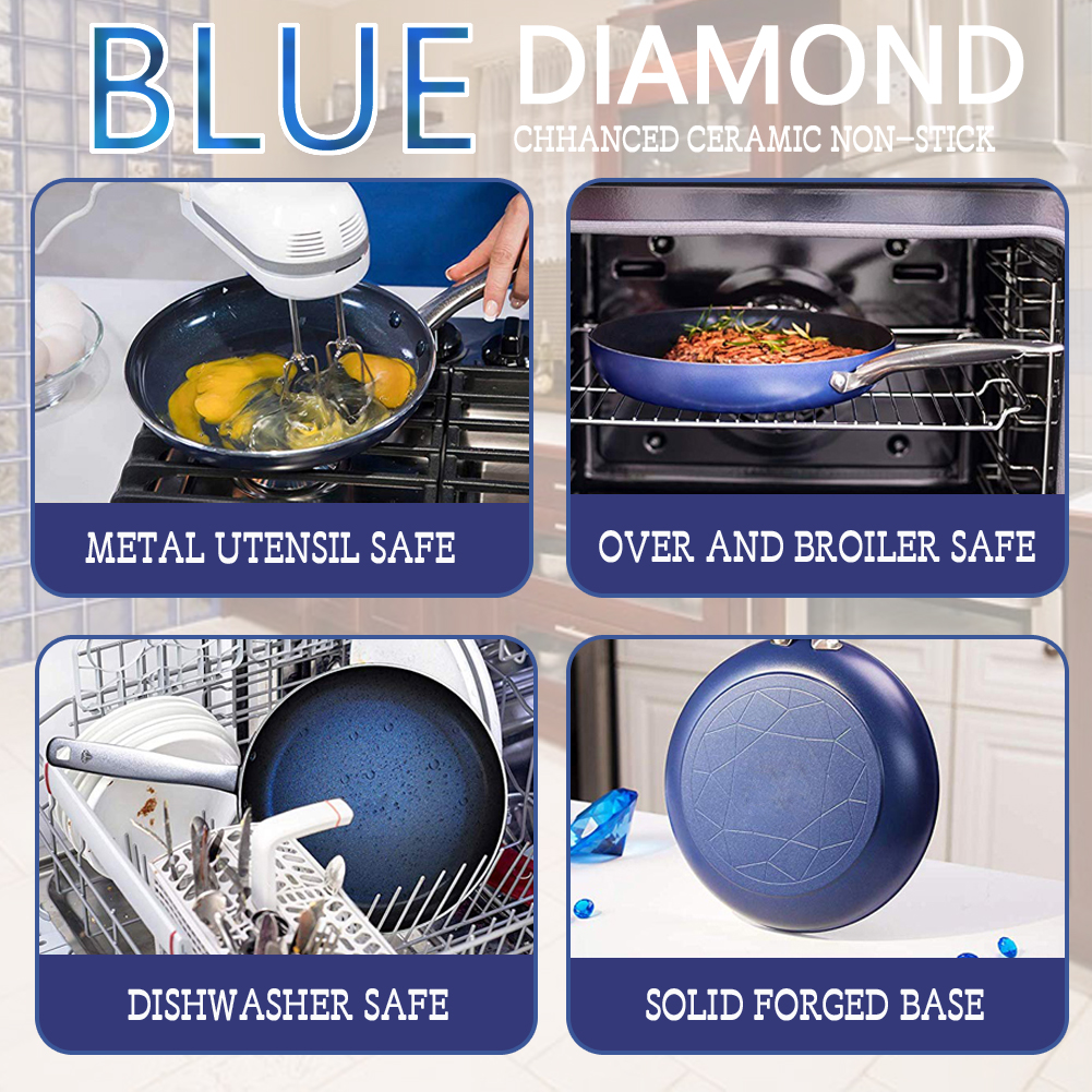 New Blue Diamond Pan 10 Non stick Ultra Safe Scratch Resistant Frying