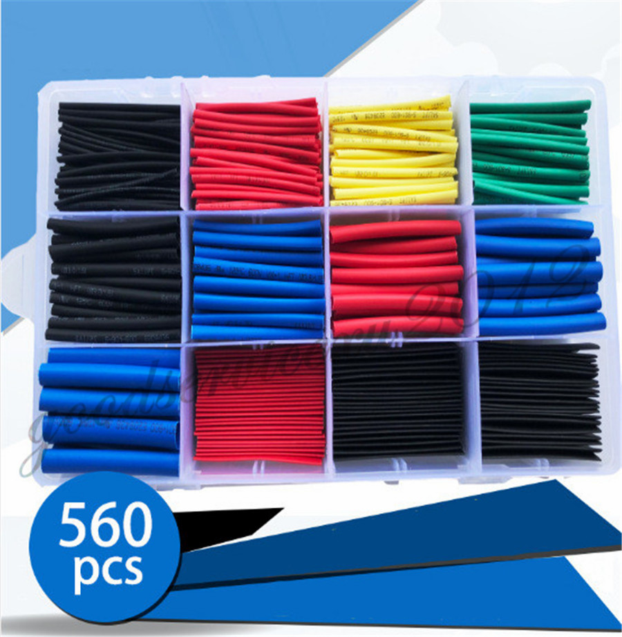 560 Pcs/Boxed Car Insulation Heat Shrink Tubing Electrical Wire Wrap