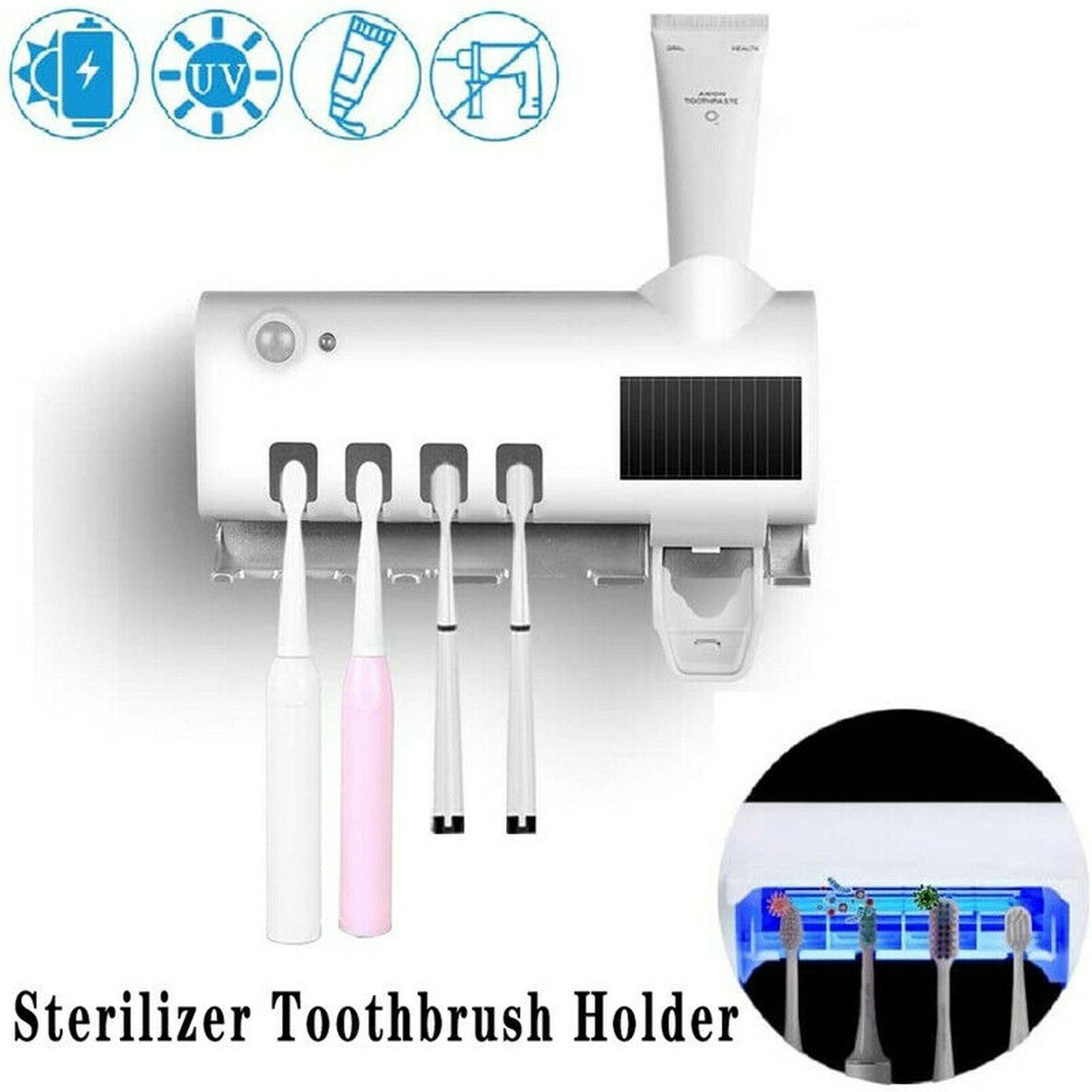 UV Automatic Toothpaste Dispenser/&Toothbrush Sterilizer Holder Stand Mount Wall