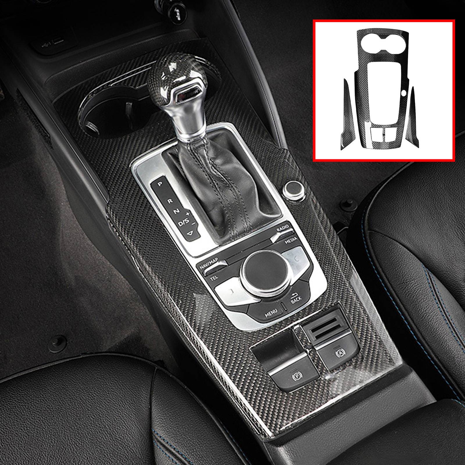 Real Carbon Fiber For Audi A3 S3 8P 14-20 Center Console Gear