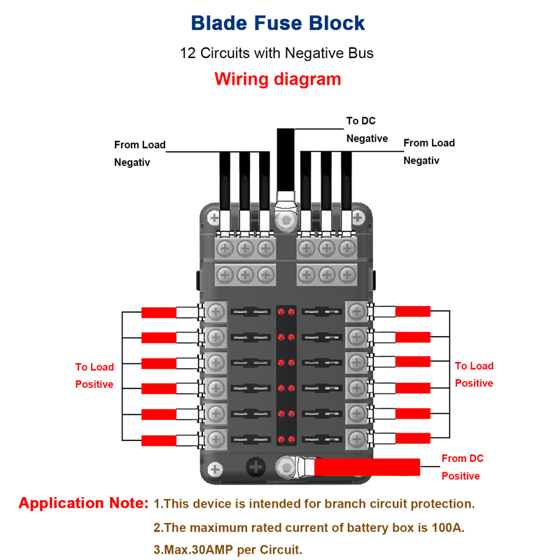 12-Way Circuit Blade Fuse Block With Ground LED Indicator ... fuse box ground 