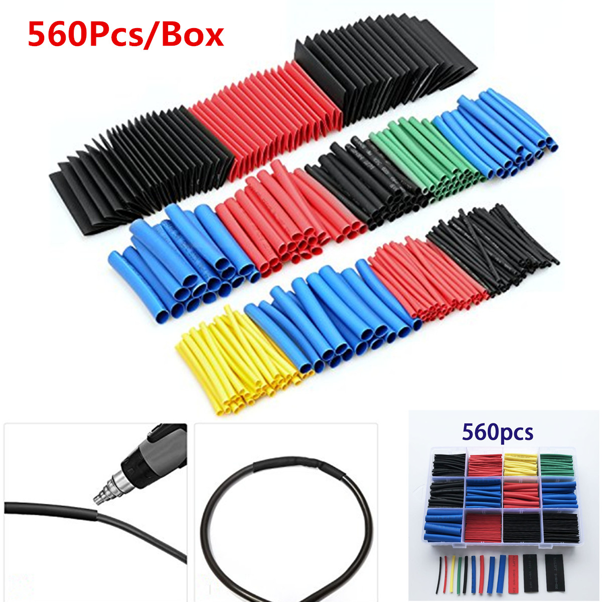 560Pcs Heat Shrink Tubing 2:1 Electrical Wire Cable Insulation Heat