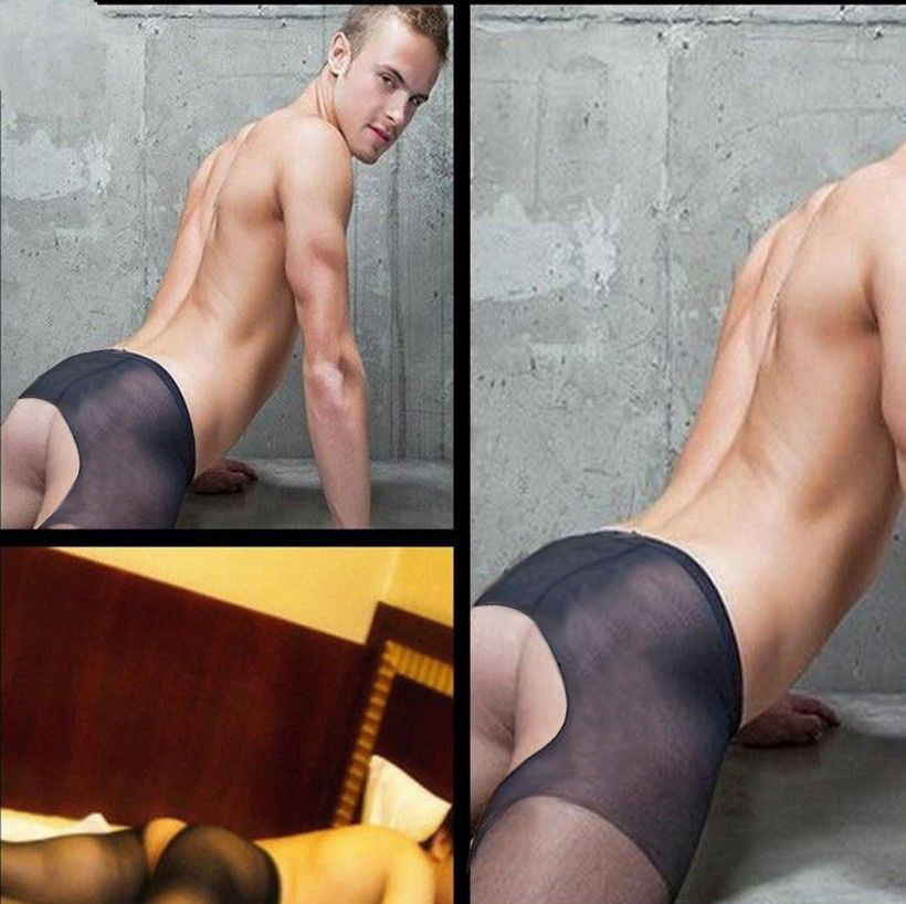 Men's Shiny Oil Tights Hollow Out Long Leggings Nylon Tights Open Crotch Pants Underwear Sissy Pants Underwear Crotchless Sheer Leggings, O Coffee, S
