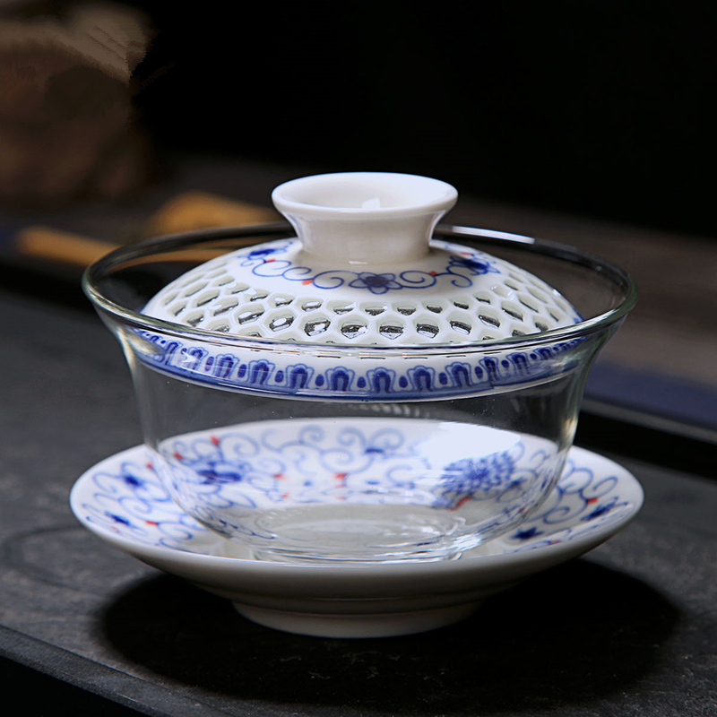6.8 oz porcelain gaiwan crackle glaze open cracks feature ruao tureen in China