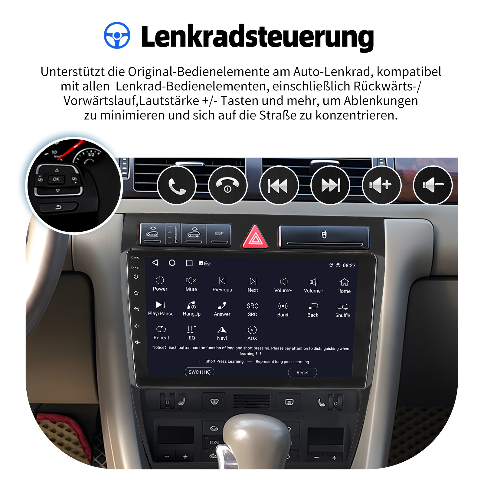 Rear view camera function showing a parking assist view with guidelines