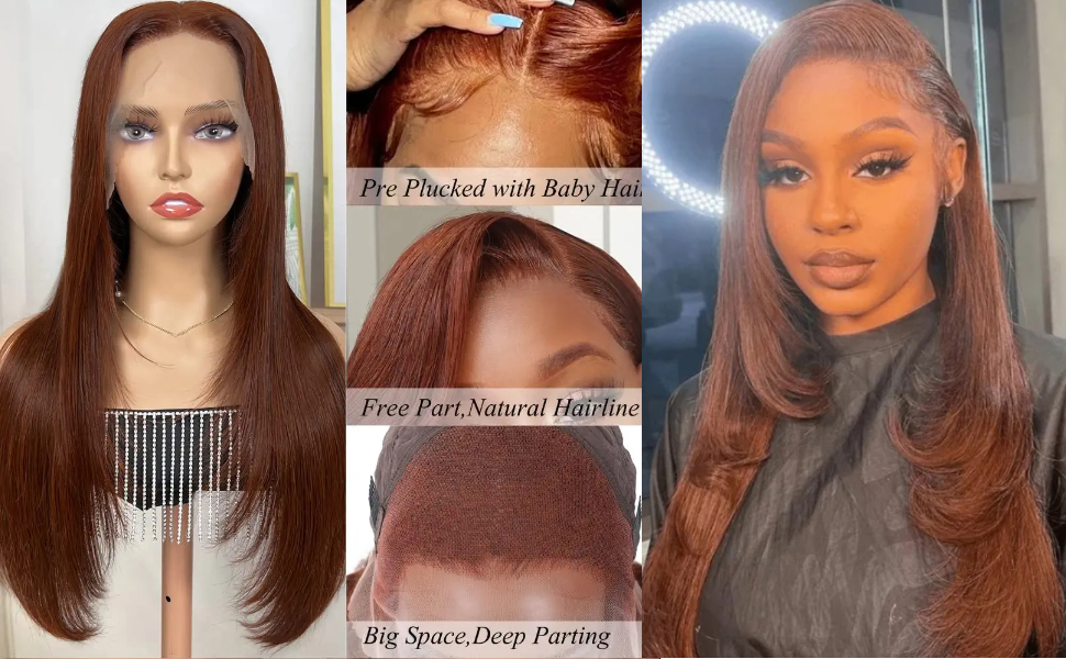 Reddish Brown Straight 13X4 Lace Front Wigs Human Hair