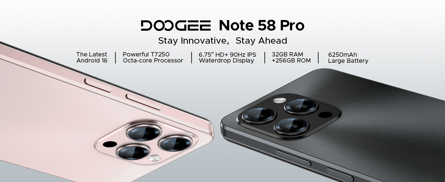 DOOGEE Note58 Pro Android 16 Smartphone 32GB+256GB 6250mAh 6.75