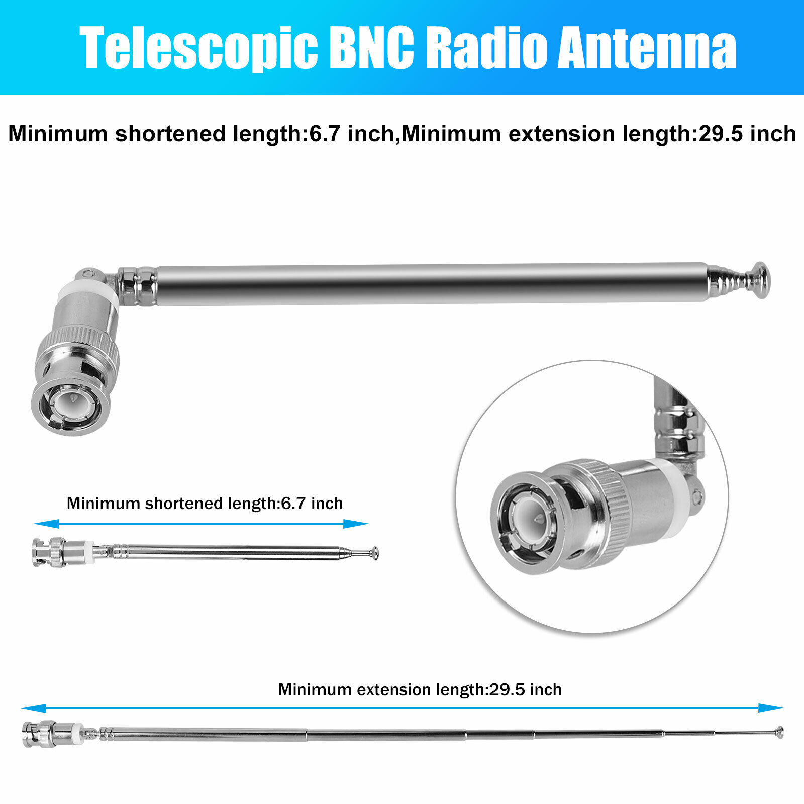 HAM-Antenne radio en métal BNC, possède une commande télescopique