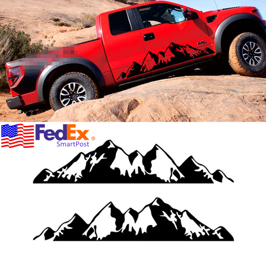 2x Black Snow Mountain Car Side Body Vinyl Graphic Decal Sticker Truck ...