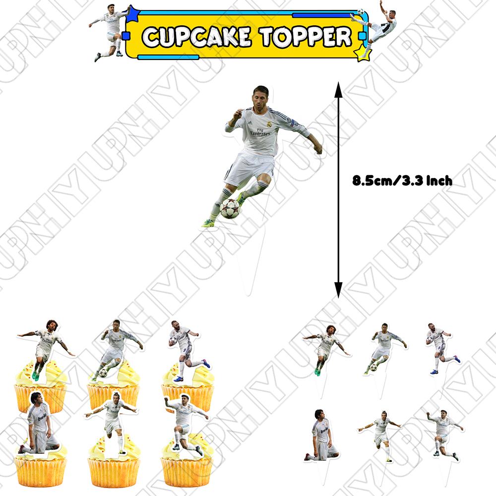 Real Madrid CF Party Decorations,Soccer Birthday Party Supplies Includes  Banner - Cake Topper - 12 Cupcake Toppers - 18 Balloons