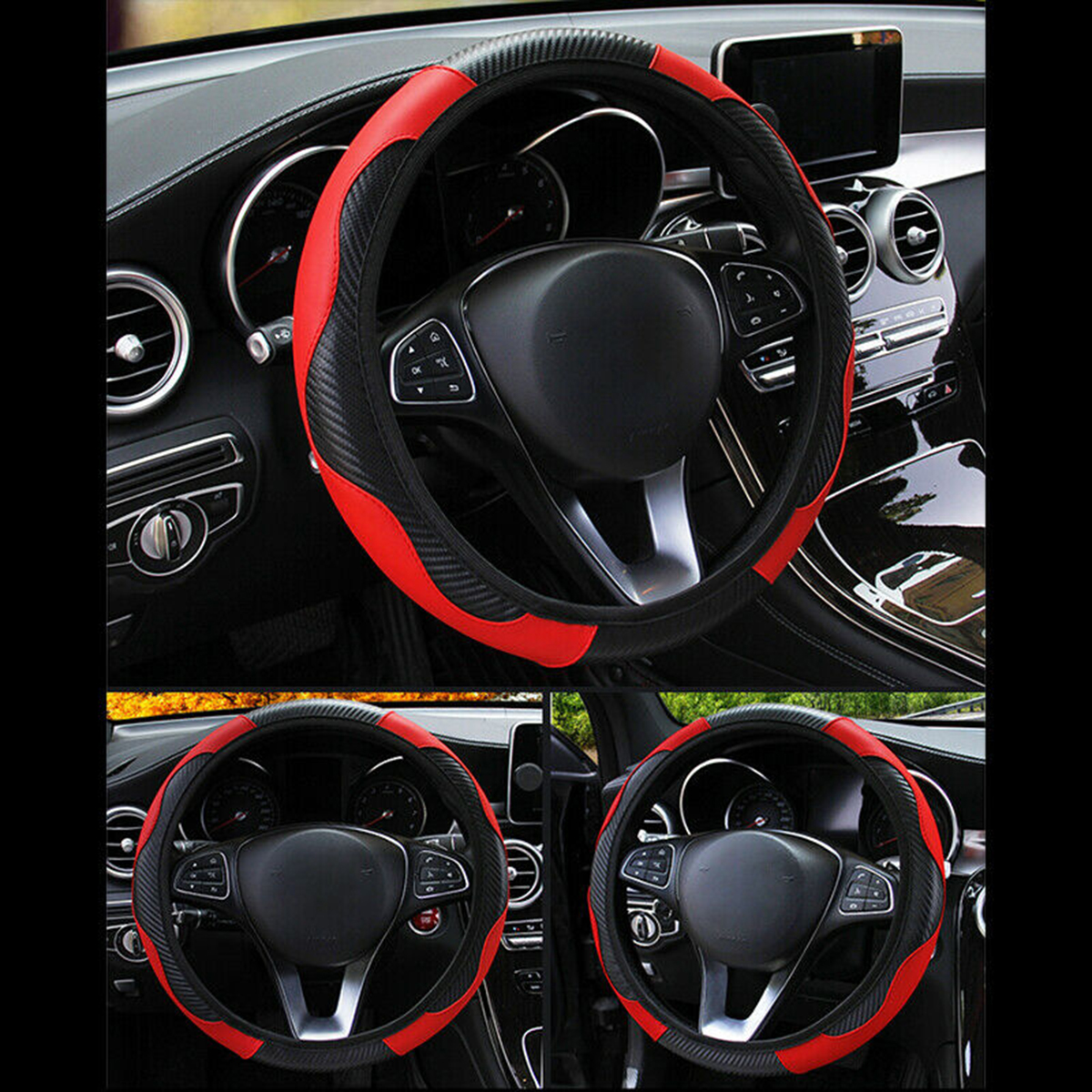 Universal Red Microfiber Leather Car SUV Steering Wheel Cover 15