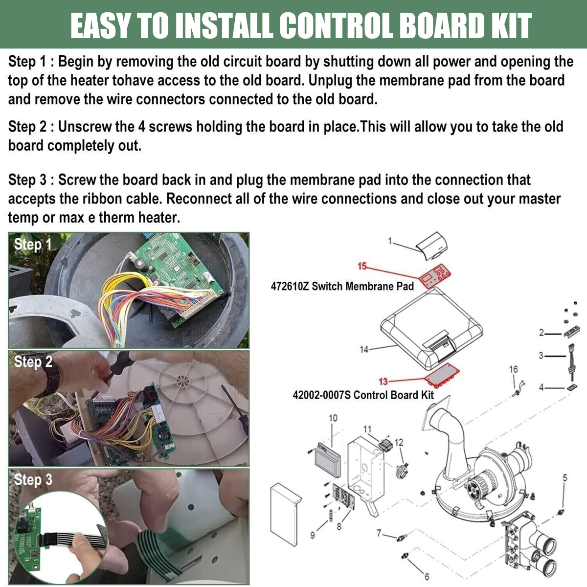 Schalter-Membran-Pad Für MasterTemp Pool-Heizung – Ersetzt 42002-0029Z / 472610Z
