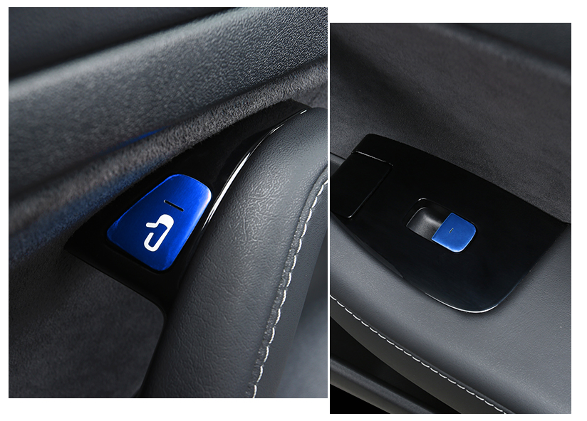 Blue Aluminum Window Switch Button Garnish Sticker For Tesla Model 3