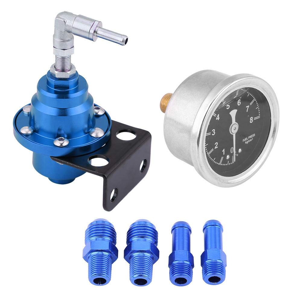 Black Universal Adjustable Aluminum Fuel Pressure Regulator Wgauge Kit