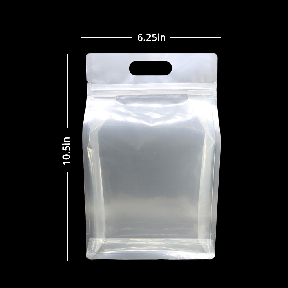 6.25x10.5+3in Mylar Clear Glossy Stand Up Zip Lock Bag w/ Hang Hole